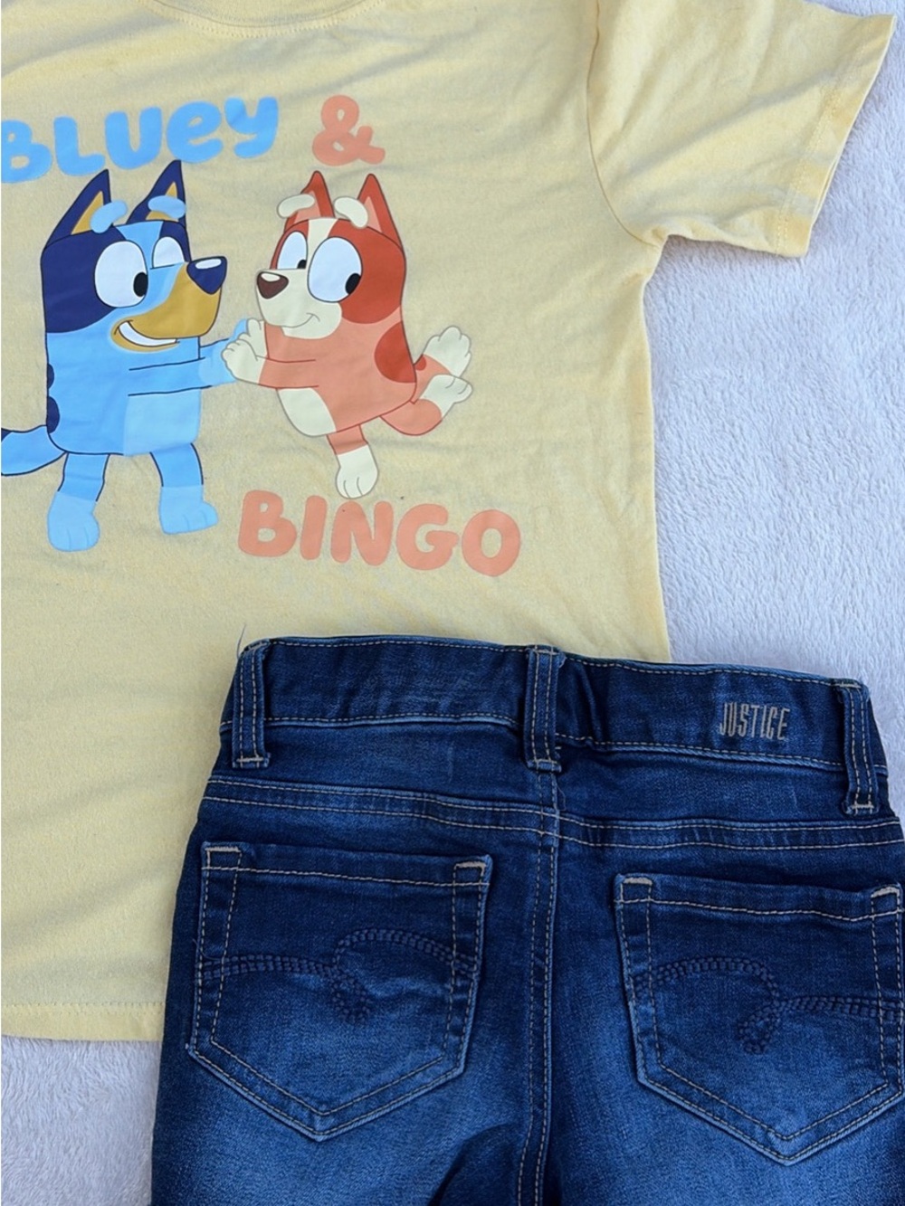 Justice Girls Navy Blue Stretch Denim Jeans and Bluey t shirt